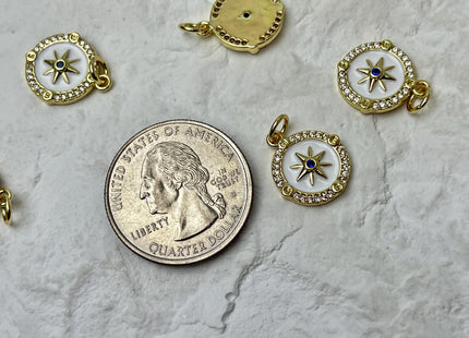 Compass Star Design Circular Charm for Necklace Jewelry Making, 18K Gold Filled Enamel Colored Medallion Pendant With CZ, One Piece #CR0095