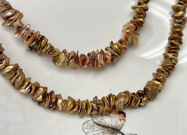 6-10 mm Rare Bronze Keshi Freshwater Pearl Beads Center Drilled Cornflakes Shape Keshi Chips Pearls #P3347