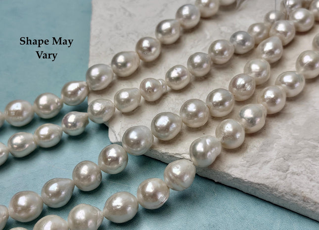 10-11 mm AAAA Natural White High Luster Edison Baroque Freshwater Pearl Beads 14.5 Inches Strand 31 Pieces #P3334