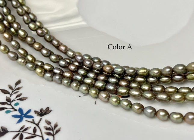 4-4.5x5-6 mm AAA Copper Brown Green Champagne Color Freshwater Rice/Oval Pearls Genuine High Luster Freshwater Rice Pearls 71 Beads #P3349