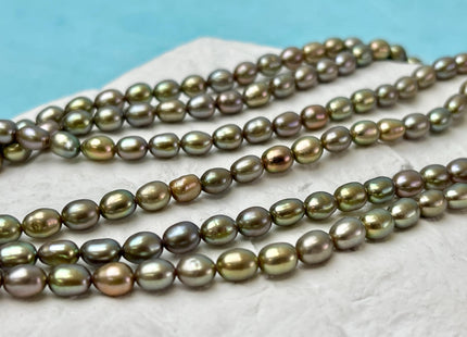 4-4.5x5-6 mm AAA Copper Brown Green Champagne Color Freshwater Rice/Oval Pearls Genuine High Luster Freshwater Rice Pearls 71 Beads #P3349