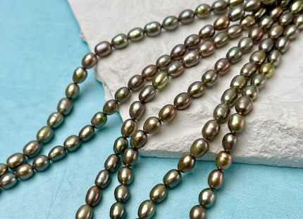 4-4.5x5-6 mm AAA Copper Brown Green Champagne Color Freshwater Rice/Oval Pearls Genuine High Luster Freshwater Rice Pearls 71 Beads #P3349