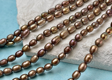 4-4.5x5-6 mm AAA Copper Brown Green Champagne Color Freshwater Rice/Oval Pearls Genuine High Luster Freshwater Rice Pearls 71 Beads #P3349
