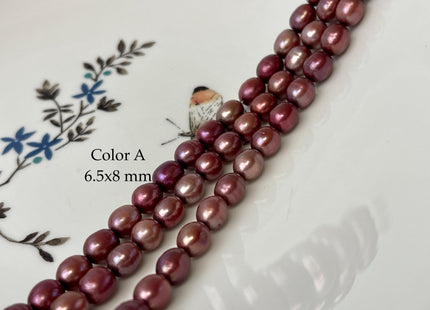 6-6.5x7-8 mm Burgundy Red Color Rice/Oval Freshwater Pearl Beads Freshwater Pearls 50 Pieces #P3350
