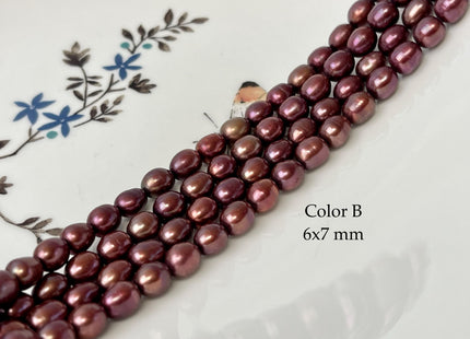 6-6.5x7-8 mm Burgundy Red Color Rice/Oval Freshwater Pearl Beads Freshwater Pearls 50 Pieces #P3350