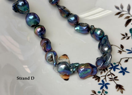 One-Of-A-Kind 8-14x11-30 mm Rainbow Blue Peacock Baroque Freshwater Pearl Beads Blue Baroque Pearls C Grade #P3335