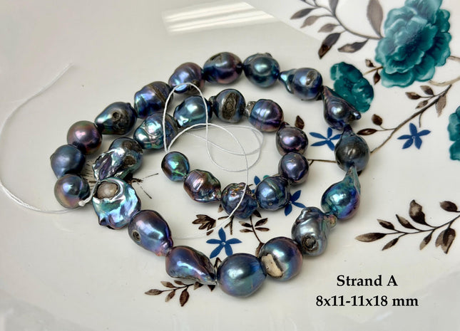 One-Of-A-Kind 8-14x11-30 mm Rainbow Blue Peacock Baroque Freshwater Pearl Beads Blue Baroque Pearls C Grade #P3335