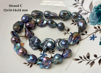 One-Of-A-Kind 8-14x11-30 mm Rainbow Blue Peacock Baroque Freshwater Pearl Beads Blue Baroque Pearls C Grade #P3335