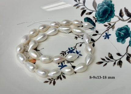 8-9x11-18 mm AA Half Strand Natural White Tear Drop Shape Freshwater Pearl Beads #P3337