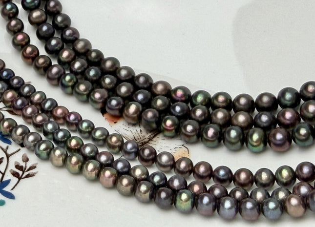 5-6 mm AAA Dark Chocolate Brown Peacock Potato Freshwater Pearl Beads #P3351