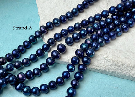 6-8 mm AA Rare Blue Peacock Off Round Freshwater Pearl Beads #P3352