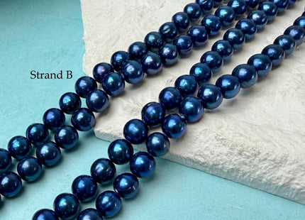 6-8 mm AA Rare Blue Peacock Off Round Freshwater Pearl Beads #P3352