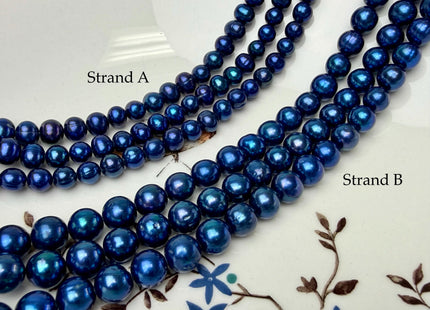 6-8 mm AA Rare Blue Peacock Off Round Freshwater Pearl Beads #P3352
