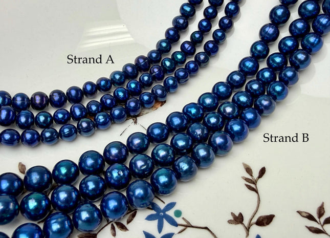 6-8 mm AA Rare Blue Peacock Off Round Freshwater Pearl Beads #P3352