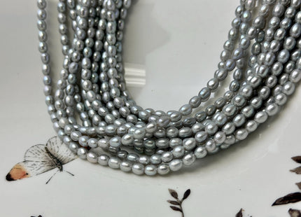 3.5-4x5 mm AAA Natural White or Gray Rice Oval Freshwater Pearl Large 1.0mm Hole High Luster Small Tiny Rice Beads 73 Pieces #P3364