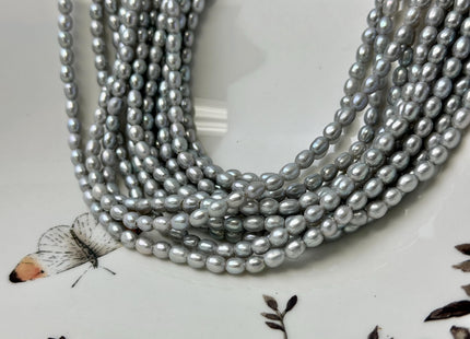 3.5-4x5 mm AAA Natural White or Gray Rice Oval Freshwater Pearl Large 1.0mm Hole High Luster Small Tiny Rice Beads 73 Pieces #P3364