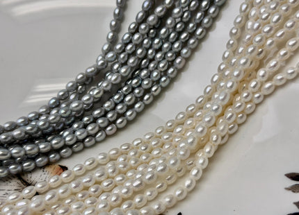 3.5-4x5 mm AAA Natural White or Gray Rice Oval Freshwater Pearl Large 1.0mm Hole High Luster Small Tiny Rice Beads 73 Pieces #P3364