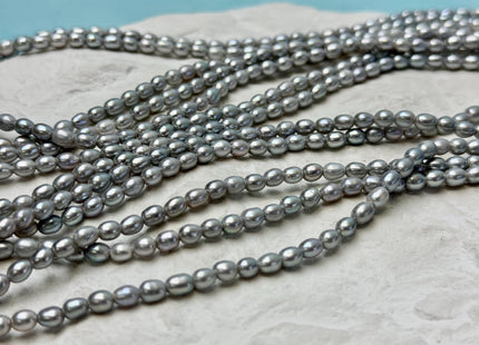 3.5-4x5 mm AAA Natural White or Gray Rice Oval Freshwater Pearl Large 1.0mm Hole High Luster Small Tiny Rice Beads 73 Pieces #P3364