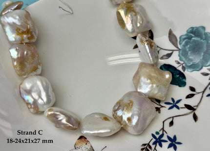 One-Of-A-Kind AAA Very Rare Natural White Seaweed Freshwater Coin Pearl High Luster Jumbo Thick Rectangle Coin Pearls #P3361