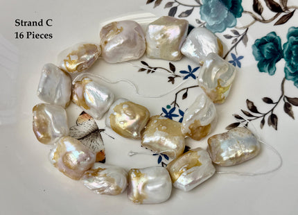 One-Of-A-Kind AAA Very Rare Natural White Seaweed Freshwater Coin Pearl High Luster Jumbo Thick Rectangle Coin Pearls #P3361