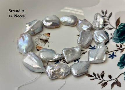 One-Of-A-Kind AAA Very Rare Natural Silver White and Pink Freshwater Coin Pearl High Luster Jumbo Thick Rectangle Coin Pearls #P3363