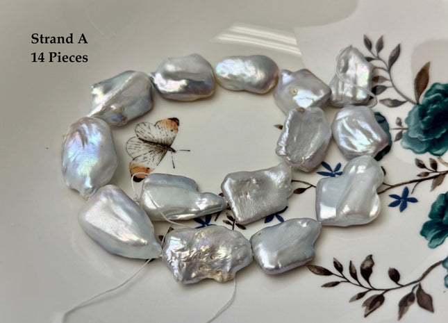 One-Of-A-Kind AAA Very Rare Natural Silver White and Pink Freshwater Coin Pearl High Luster Jumbo Thick Rectangle Coin Pearls #P3363