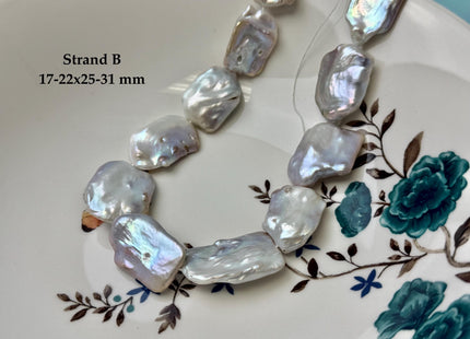 One-Of-A-Kind AAA Very Rare Natural Silver White and Pink Freshwater Coin Pearl High Luster Jumbo Thick Rectangle Coin Pearls #P3363