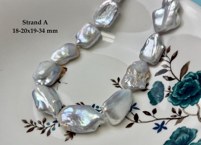 One-Of-A-Kind AAA Very Rare Natural Silver White and Pink Freshwater Coin Pearl High Luster Jumbo Thick Rectangle Coin Pearls #P3363