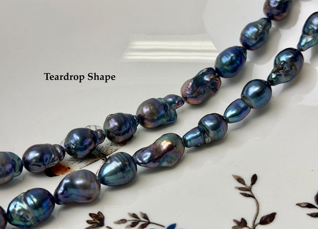 9-10 mm Potato or Teardrop Shape Blue Peacock Baroque Freshwater Pearl Beads B Grade #P3338