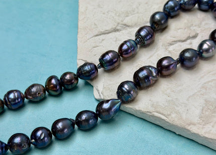 9-10 mm Potato or Teardrop Shape Blue Peacock Baroque Freshwater Pearl Beads B Grade #P3338