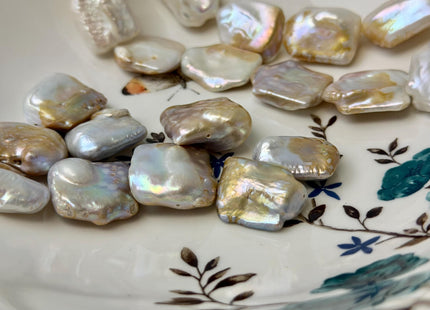 One Piece 18-23 mm Natural White and Seaweed Pink Coin Freshwater Pearl Jumbo Rectangle Square Coin Pearl Beads #P3339