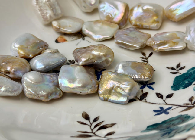 One Piece 18-23 mm Natural White and Seaweed Pink Coin Freshwater Pearl Jumbo Rectangle Square Coin Pearl Beads #P3339