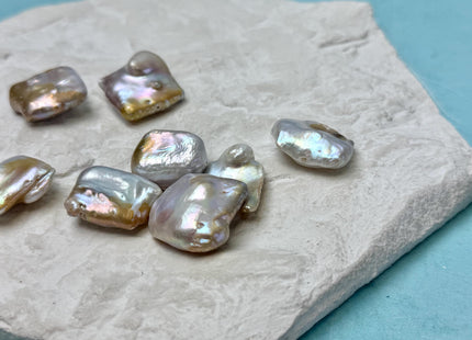 One Piece 18-23 mm Natural White and Seaweed Pink Coin Freshwater Pearl Jumbo Rectangle Square Coin Pearl Beads #P3339