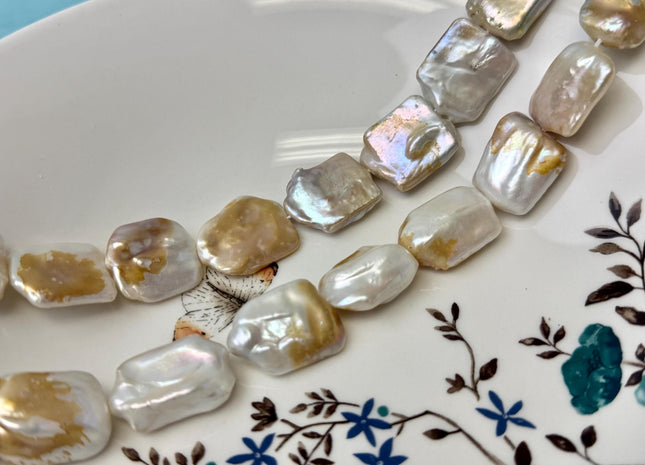 One Piece 18-23 mm Natural White and Seaweed Pink Coin Freshwater Pearl Jumbo Rectangle Square Coin Pearl Beads #P3339