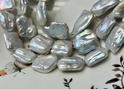 One Piece 18-22 mm Natural Silver White With Pink Sheen Coin Freshwater Pearl Jumbo Rectangle Square Coin Pearl Beads #P3340
