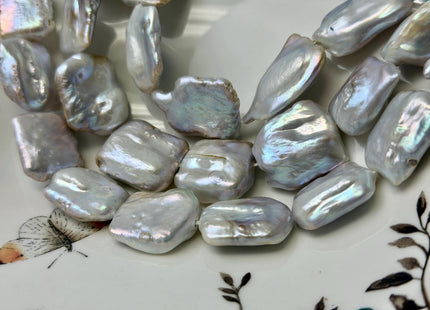 One Piece 18-22 mm Natural Silver White With Pink Sheen Coin Freshwater Pearl Jumbo Rectangle Square Coin Pearl Beads #P3340