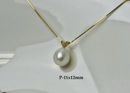 One-Of-A-Kind 11-25 mm Rare Natural White Baroque/Edison Pearl With .925 Sterling Silver/Gold Pendant #PD0010