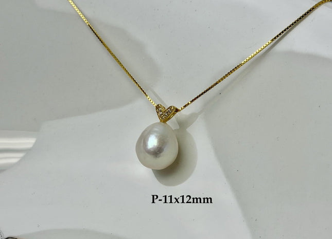 One-Of-A-Kind 11-25 mm Rare Natural White Baroque/Edison Pearl With .925 Sterling Silver/Gold Pendant #PD0010