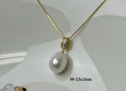 One-Of-A-Kind 11-25 mm Rare Natural White Baroque/Edison Pearl With .925 Sterling Silver/Gold Pendant #PD0010