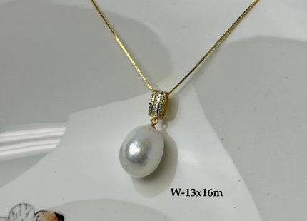 One-Of-A-Kind 11-25 mm Rare Natural White Baroque/Edison Pearl With .925 Sterling Silver/Gold Pendant #PD0010