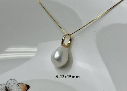 One-Of-A-Kind 11-25 mm Rare Natural White Baroque/Edison Pearl With .925 Sterling Silver/Gold Pendant #PD0010