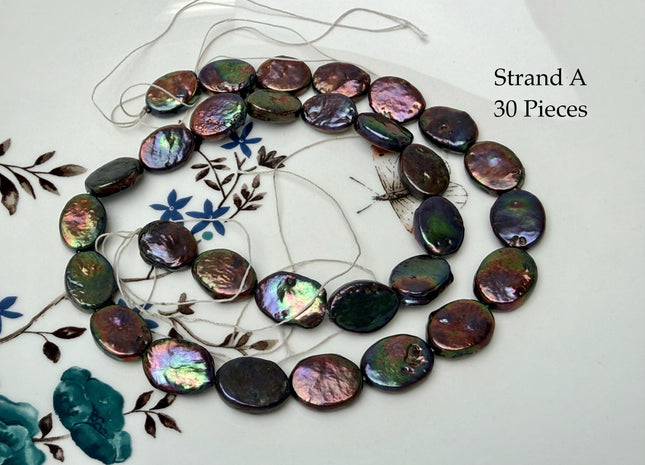 One-Of-A-Kind AAA Very Rare Peacock Freshwater Coin Pearl Oval Coin Pearls #P3354