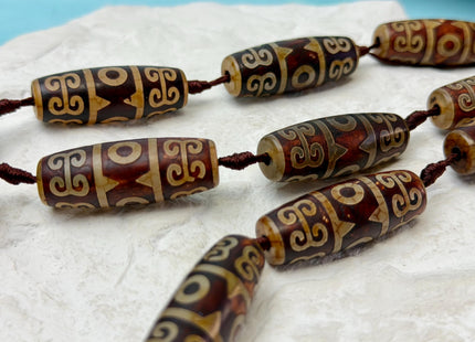 One Piece 14x40 mm AAA DZI Tibetan Brown Gemstone Large 2.0mm Hole Mala Antique Design Boho Barrel Beads 1.5 Inch Long #4772