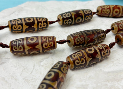 One Piece 14x40 mm AAA DZI Tibetan Brown Gemstone Large 2.0mm Hole Mala Antique Design Boho Barrel Beads 1.5 Inch Long #4772