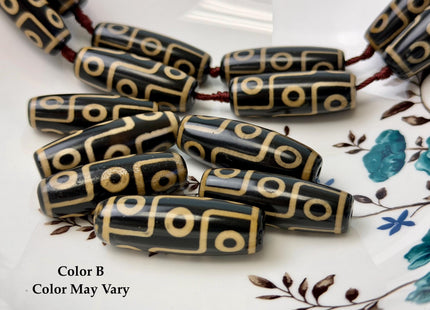 One Piece 14x40 mm AAA DZI Tibetan Black Brown Gemstone Large 2.0mm Hole Mala Antique Design Boho Barrel Beads 1.5 Inch Long #4773