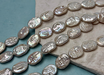14-15x19-21 mm Natural White Freshwater Oval Coin Pearls Flat Oval Coin Beads 15.5 Inch Strand 19 Beads #P3366