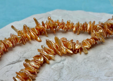 3-4x9-23 mm AA Rare Orange Champagne Color Keshi Freshwater Pearl Beads High Luster Center Drilled Disc Cornflakes Pearls #P3367