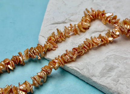 3-4x9-23 mm AA Rare Orange Champagne Color Keshi Freshwater Pearl Beads High Luster Center Drilled Disc Cornflakes Pearls #P3367