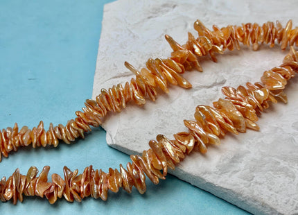 3-4x9-23 mm AA Rare Orange Champagne Color Keshi Freshwater Pearl Beads High Luster Center Drilled Disc Cornflakes Pearls #P3367