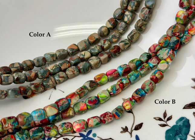 5-6x7-7.5 mm Natural Jasper Gemstone Nugget Beads Multi Green Red Brown Blue Color Rectangular Shape Beads #4774